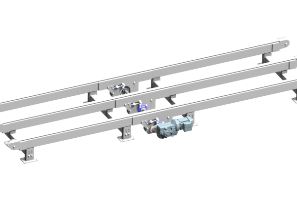 Le convoyeur de palette double ou triple chaine fait partie des convoyeurs à chaines de manutention. Ils sont utilisés pour le transport de plateau, cuves ou palettes, ou plus généralement d’objets lourds et encombrants.