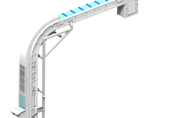 Le convoyeur droit à tapis modulaire à inflexion (basse ou haute) permet l’élévation ou la descente de vos produits sur une bande modulaire.