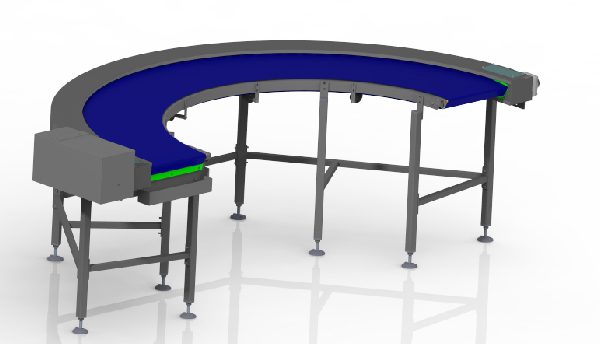 Curved knife-edge belt conveyor
