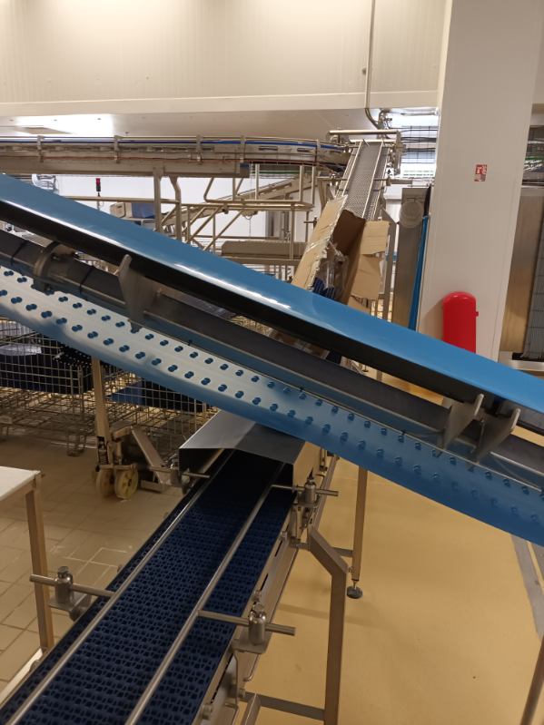 Convoyeur droit à tapis modulaire double sabre, à inflexion haute