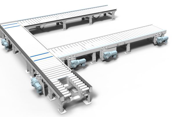 Convoyeur à rouleaux et chaînes de manutention pour palettes