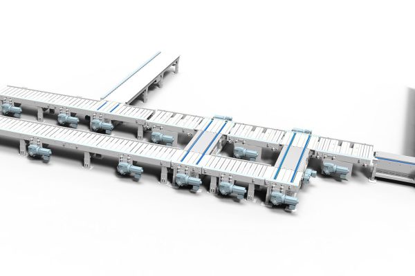 Convoyeur à rouleaux et chaînes de manutention pour palettes