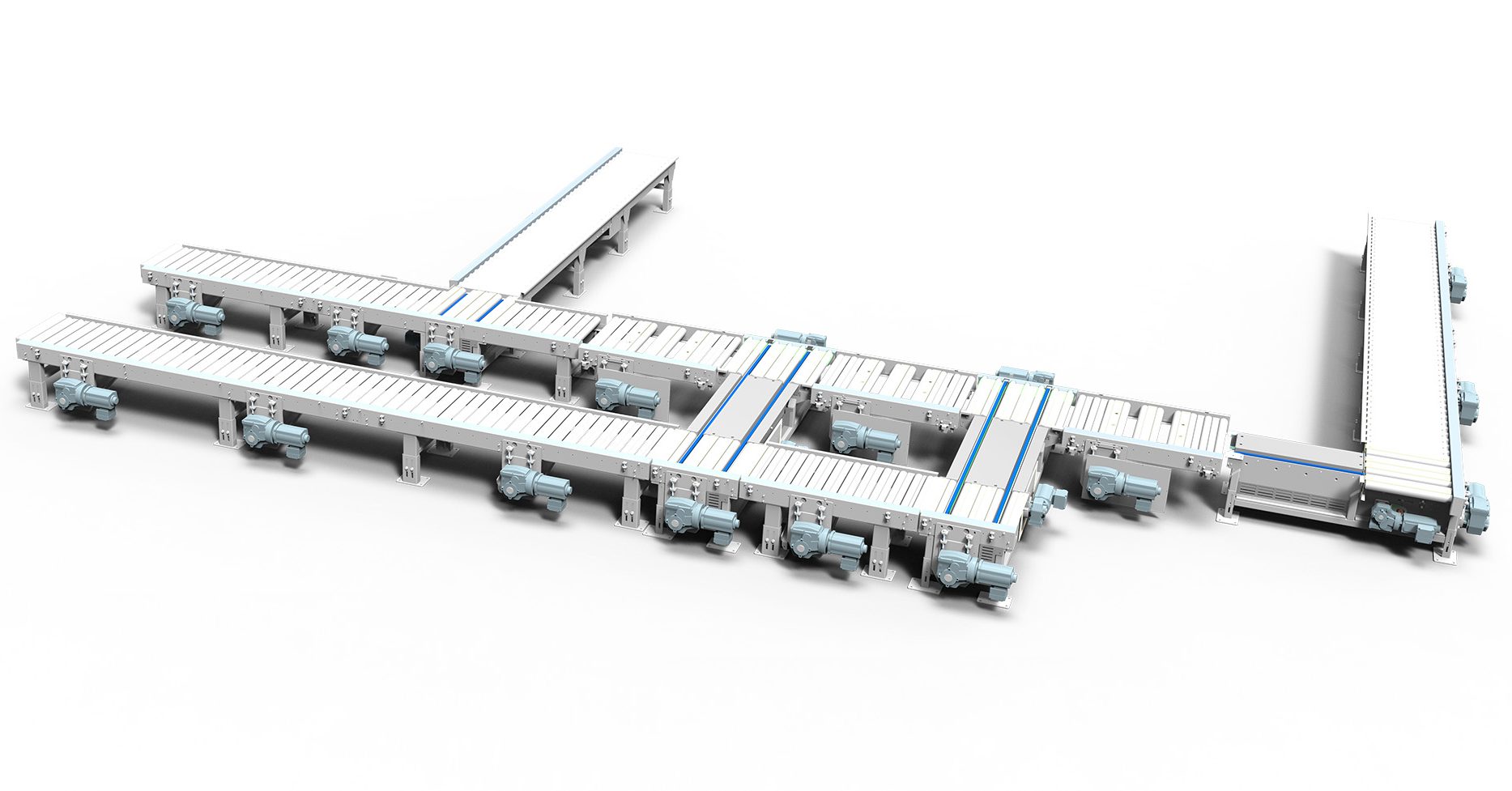 Convoyeur à rouleaux et chaînes de manutention pour palettes