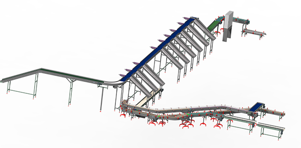 Ligne complète 3D pour transport de boîtes d'oeufs